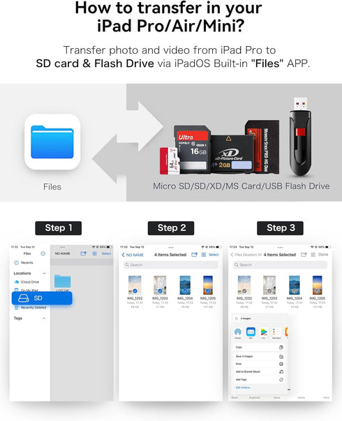 USB C SD Card Reader, 5 in 1 Adapter with SD MicroSD MS Slots & USB Female Port, Compatible with iPhone 15, iPad