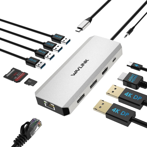 WAVLINK Laptop Docking Station,12 in 1 Triple Display USB C Hub for Windows