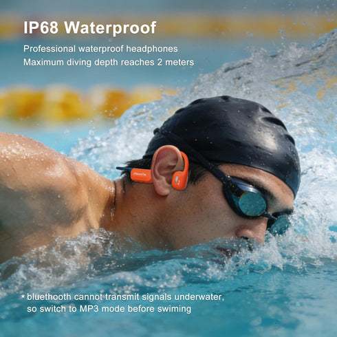 6.0 Swimming IP68 32GB MP3 Bluetooth Headphones, Waterproof Bone Conduction Headphones, Liquid Silicone Wireless Open