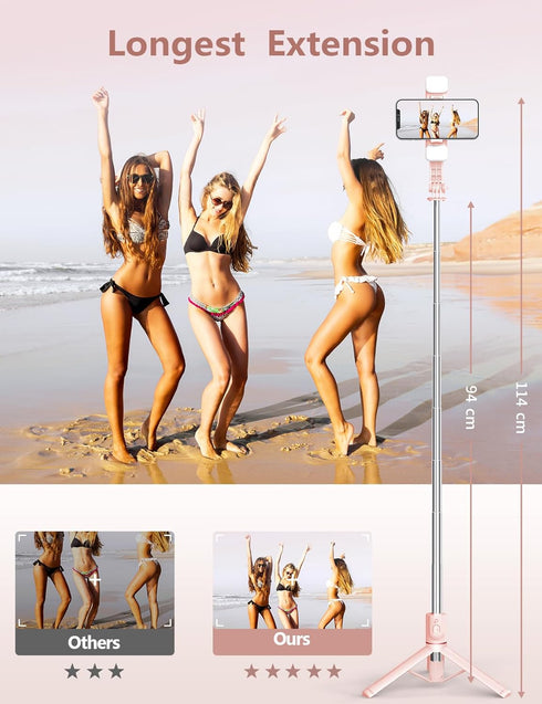 Pnitri 45'' 15 Max/15/14 Pro/14/13, S22/ S23 Selfie Stick with Light, Selfie Stick Tripod with Wireless Remote