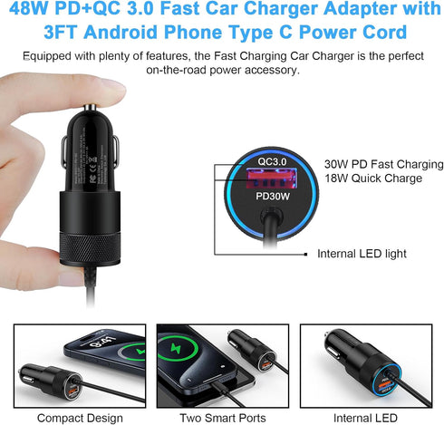 48W Pixel 9 Fast Car Charger Type C Plug Adapter for Google Pixel 9 Pro XL 8a 7 6, Samsung Galaxy S24Ultra A15 5G A35 Z