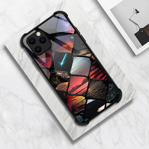 iPhone 12/12 Pro Case - Grid Sunset Pattern, Shockproof Anti-Scratch, Plexiglass, 6.1 inch, Perfect for Boys & Men.