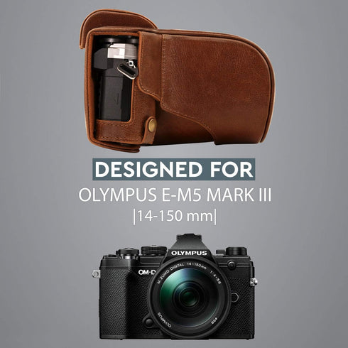 MegaGear MG1863 Ever Ready Genuine Leather Camera Case for Olympus Om-D E-M5 Mark III - Brown