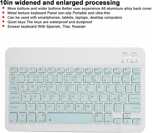 Hilitand 10 inch Bluetooth Keyboard,Ultra-Thin Ergonomics Scissor,5 Million Click,Quiet Key,Metal Texture Typewriter,for Phone/Tablet/Laptop/Computer(Green-Spanish)