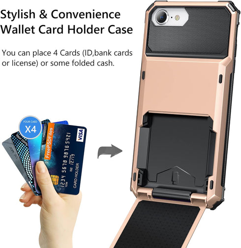 Vofolen Case for iPhone 6 6s 7 8 SE2 - Rose Gold Wallet with Credit Card Holder, Scratch Resistant Dual Layer