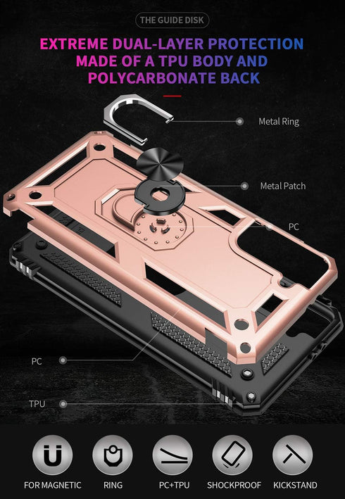 Samsung Galaxy S21 Plus Case 5G Military Grade Heavy Duty Armor Shockproof with Metal Rotating Ring Kickstand (Rose