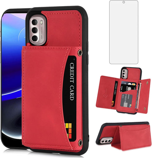 Asuwish Moto G Stylus 2022 4G Wallet Case with Tempered Glass, PU Leather, Credit Card Holder, Red - XT2211DL XT2211