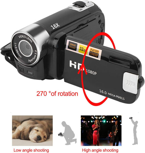 Hilitand 1080P 16MP 2.7 Inch 16X Camcorder, Full HD Video Camera with Digital Camera, Rotating LCD Screen, Digital