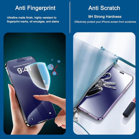 2-Pack Anti-Blue Light Matte Screen Protector for iPhone 15 Pro, Blue Light Blocking Tempered Glass Film 6.1", Full