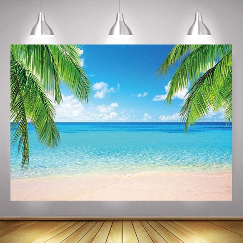 7x5ft Summer Beach Photography Backdrop, Sea Ocean Palm Leaf Background for Wedding & Party Supplies