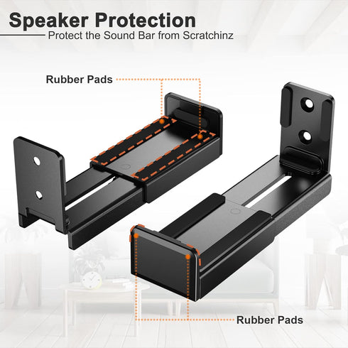 PUTORSEN Universal Dual Soundbar Wall Mount, Black, for Most Soundbars, Holds up to 33 lbs, Depth Adjustable 3.5”-6.1”