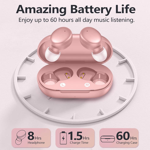 MOZOTER S8 Mini Wireless Earbuds, Bluetooth 5.3 in Ear Light-Weight Headphones, 60Hrs Playtime Ear Buds with Charging