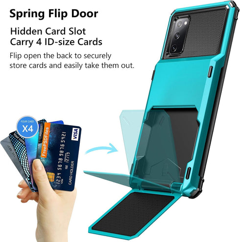 Vofolen Galaxy S20 FE 5G Case, Sky Blue Wallet with 4-Card Slot, Hidden Pocket, Dual Layer Hybrid Rubber Bumper