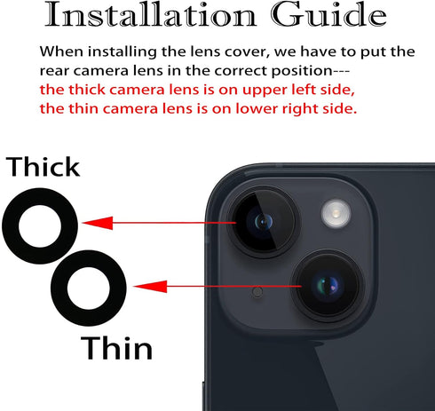 2 Pcs/Set Rear Camera Lens Replacement for iPhone 14, Glass Lens Cover with Pre-Installed Adhesive + Repair Tool Kit