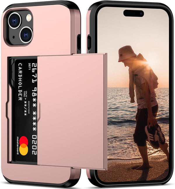 Nvollnoe iPhone 15 Case (6.1") - Heavy Duty, Slim Wallet with Hidden Card Slot, Shockproof, Rose Gold for Men & Women.