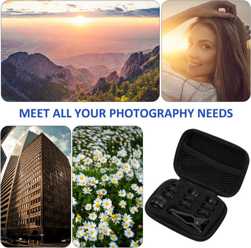 KALLORY 1Set Mobile Phone Lens Camera Lens Kit with Wide Angle Macro Fisheye and More Compatibility for Stunning