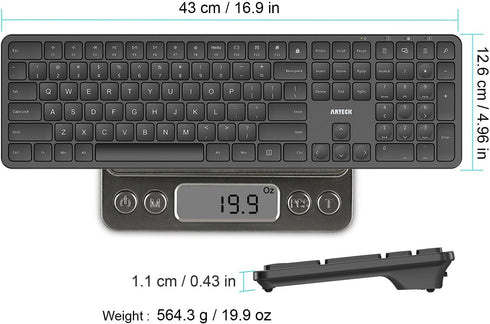 Arteck 2.4G 11/10 USB Wireless Keyboard Ultra Slim Full Size Keyboard with Numeric Keypad and Media Hotkey