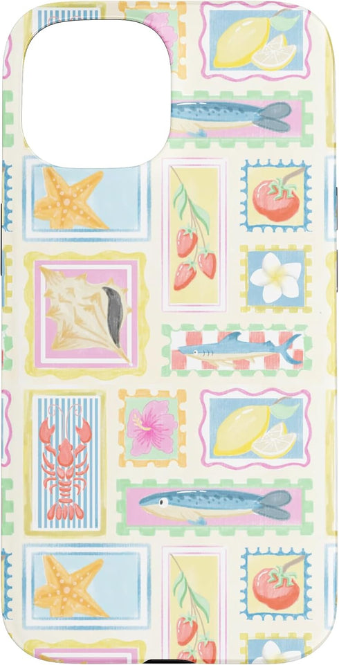 Beachy Summer Lobster Sardine Fish Coastal Collage Aesthetic Case for iPhone 15