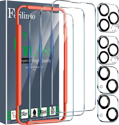 Ferilinso 3 Pack Screen Protector for iPhone 14 Pro Max & Plus + 2 Tempered Glass Camera Lens Protectors.
