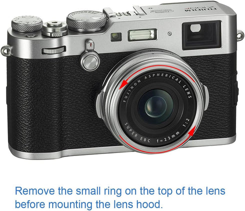 Haoge LH-X49W 2in1 All Metal Ultra-thin Lens Hood with Adapter Ring Set for Fuji X100 Series & FinePix X70 Silver