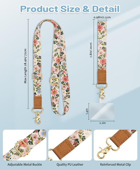 Yonlevres Flower Phone Lanyard Crossbody Strap, Floral Cell Phone Lanyards for around the Neck Wristlet Wrist Strap