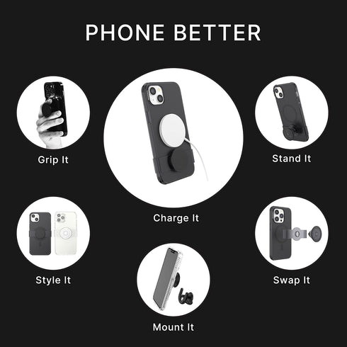 Black Translucent PopSockets iPhone 14 Plus Case with Phone Grip and Slide, MagSafe Compatible.