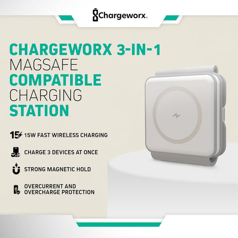 3-in-1 Wireless Charging Pad with Foldable Travel Stand, Rapid 15W Station for iPhone, AirPods & Apple Watch