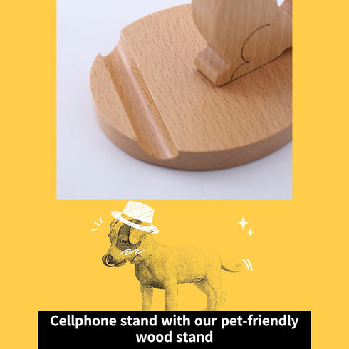Cell Phone Tablet Wooden Stand Dock Holder, Non-Slip Organizer Charger Station for Desk, Room, Office, Kitchen (Dog)