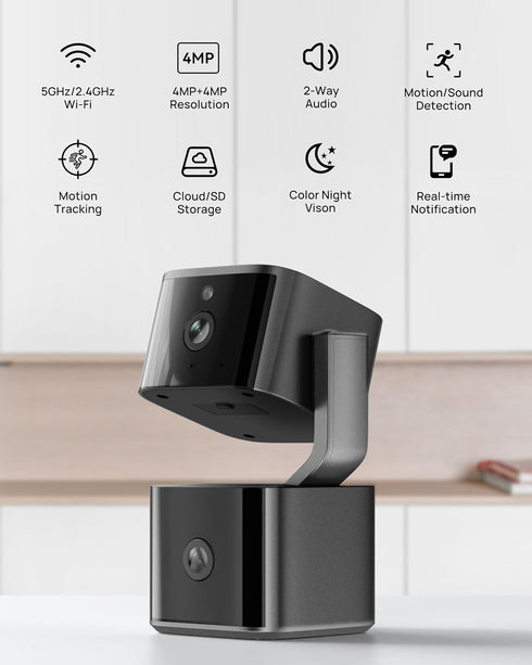 Aurumbach 5G/2.4G 2K+2K 2-Way 355 Dual Lens Security Camera Indoor WiFi, Pet Camera with Pan Tilt for Home, Baby