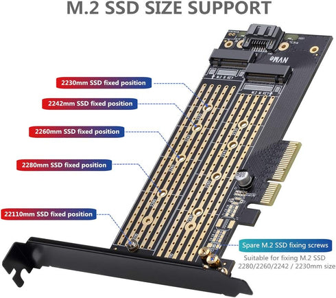 Dual M.2 PCIE Adapter for SATA or PCIE NVMe SSD, Advanced Heat Sink Solution