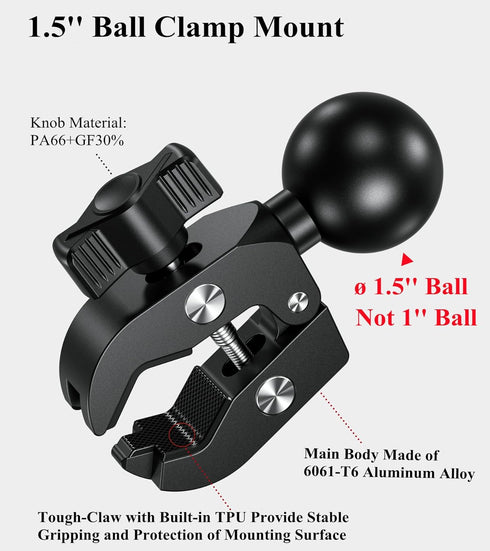 BRCOVAN 1.5'' 0.5'' 1.75'' 1.5 Inches Ball Clamp Mount Base with Aluminum Alloy Tough-Claw, Fit Handlebar Rail