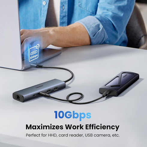 UGREEN USB to Ethernet Adapter, 5 in 1 USB Hub with Gigabit RJ45, USB-C 3.2, USB-A 3.2/2.0 for Laptop