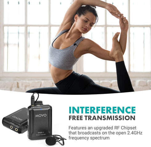 Movo WMX-1 2.4GHz Wireless Lavalier Microphone System, Compatible with DSLR Cameras, Camcorders, iPhone, Android
