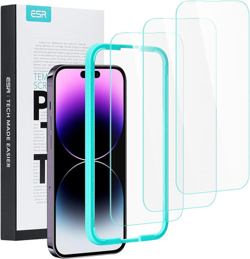 ESR 3 Pack Tempered Glass Screen Protector for iPhone 14 Pro, Military-Grade Protection, Easy Installation Frame,