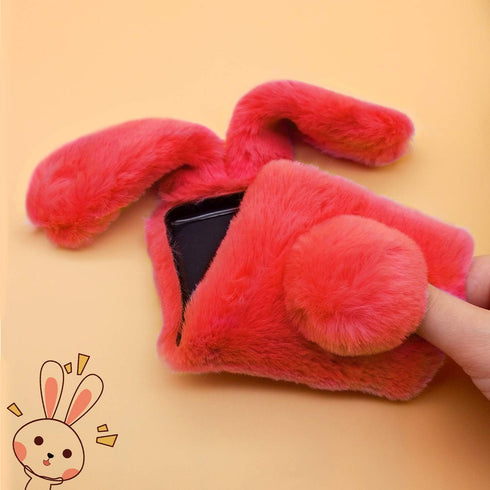 Omorro Plush Rabbit Case for iPhone 11, Soft Warm Fluffy Furry Bunny Ear Fur Phone Case with Bling Crystal Rhinestone