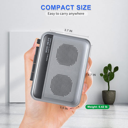 Portable Cassette Player Recorder with Bluetooth Transmitter, Walkman with Headphone Jack and Built-in Speaker