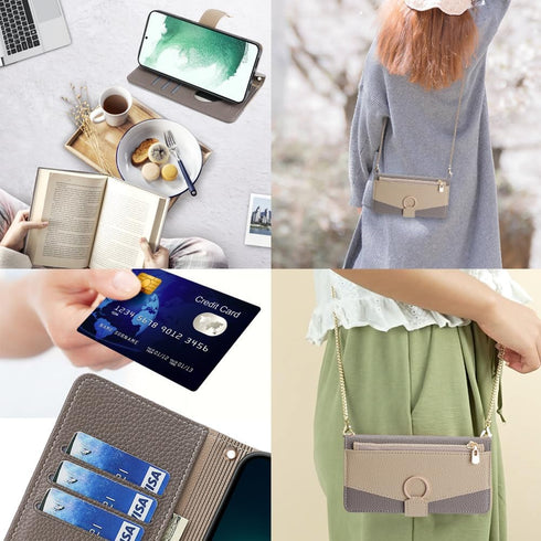 Asuwish Wallet Phone Case for Samsung Galaxy S22 Plus 5G - Gray, with Screen Protector, Mirror Flip, Card Holder &