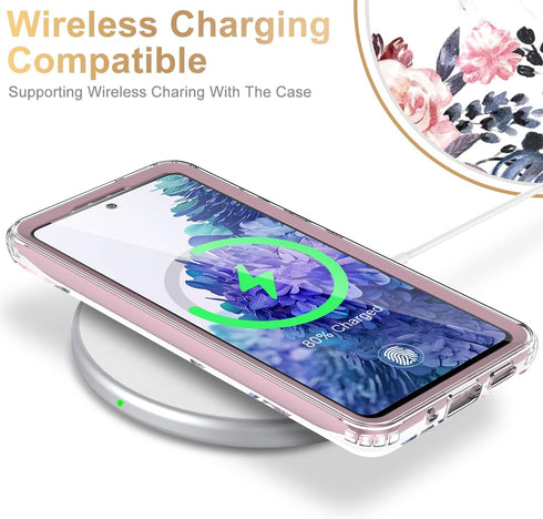 Esdot Case for Samsung Galaxy S20 FE, Built-in Screen Protector, Fashionable Designs for Women, Pink Flowers