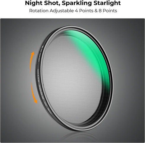 K&F Concept 62mm Ultra Slim Optical Glass Variable Star Filter - 18 Layer Coating with 3 Cleaning Cloths