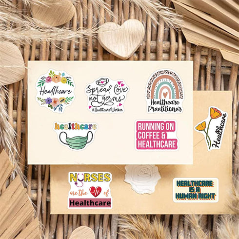 Cetagi 50 Pcs Health Care Stickers Doctor Nurse Sticker Medical Science Equipment Waterproof PVC Decal Human Body