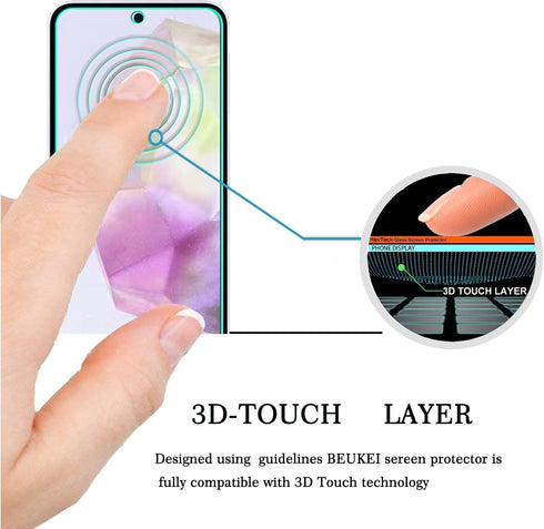 beukei (3 Pack) Tempered Glass Screen Protector for Samsung Galaxy A35 5G, Touch Sensitive, Case Friendly, 9H Hardness
