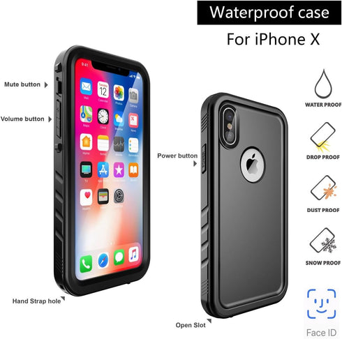 SPORTLINK Waterproof Case for iPhone X/iPhone Xs, Shockproof Snowproof Clear Slim Design (Black)