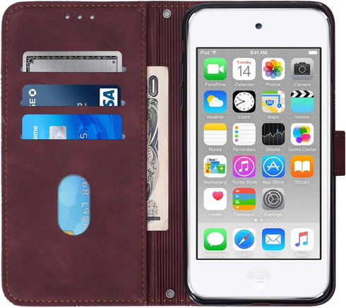 Wallet Case for iPod Touch 5, 7 - Magnetic PU Leather Flip Case with Card Holders Kickstand Protection for iPod Touch