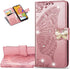 Wallet Flip Case for Xiaomi Redmi 9A, PU Leather, Diamond Butterfly 5, Magnetic Card Slots, Cash Wallet/Purse, Wrist