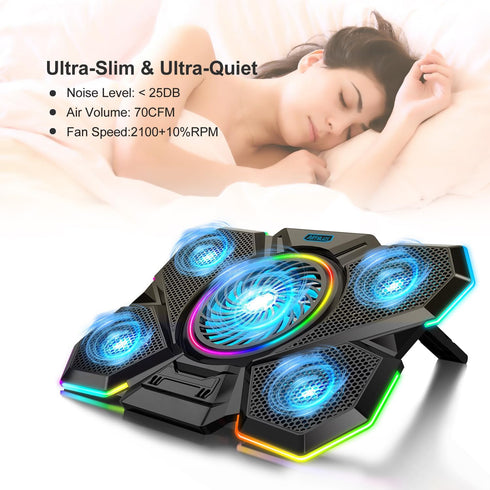 Laptop Cooling Pad - Gaming Laptop Cooler with 5 Quiet Fans and LED Lights, Fits 12-17 Inch Laptop