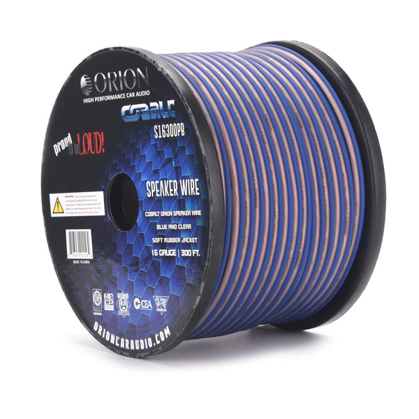Orion Cobalt S16300PB 16 Gauge AWG High Powered Car Speaker Wire Roll, 300-Ft Blue/Clear