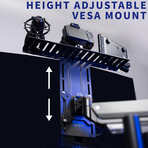 VIVO 16 inch Above/Behind VESA Monitor Livestream Device Shelf Mount, Holds Cameras, Webcams, Microphones, Black