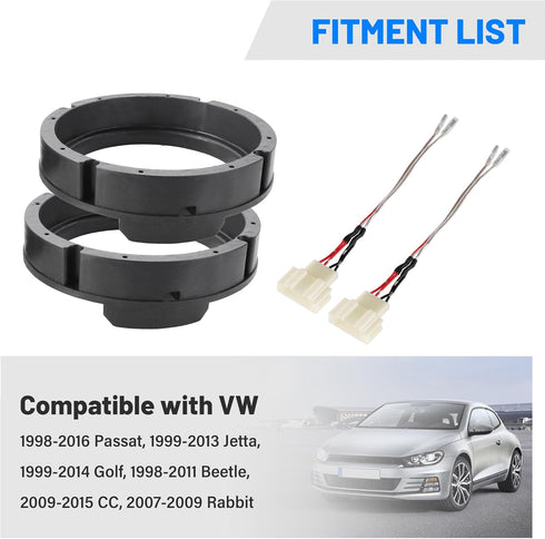 Door Speaker Adapter Bracket 6.5 with Wiring Harness Connector for VW Passat, Golf, Jetta, Beetle