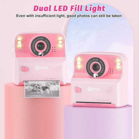 Contixo KC2A 2.4 12MP 1080P 3 MP3 412 Kids Instant Print Camera with Screen, Photo, Video, Print Rolls, Player, Type-C