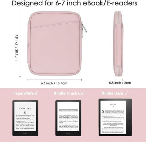 Cayeelu 6-7 Inch Padded Sleeve Pouch for eBook/E-Reader/Kindle Paperwhite/Kindle Oasis (Pink-PU)
